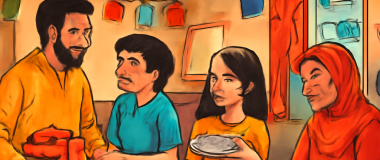 Tabakta renkli bir meyve salatası, çeşitli meyvelerle dolu, taze ve iştah açıcı görünüyor.